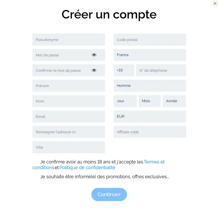 Proceso de registro ICECASINO